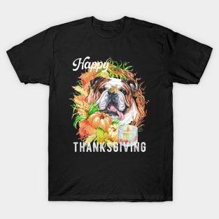 English Bulldog Dog Owner Thanksgiving Celebration Harvest Theme T-Shirt